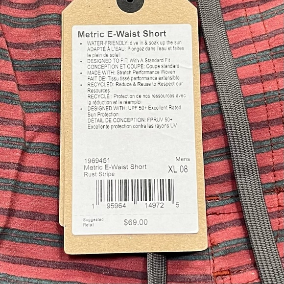 PrAna Men's XL Pull On Metric E-Waist Board 8" Stretch Shorts Rust Stripe NWT - Picture 8 of 15